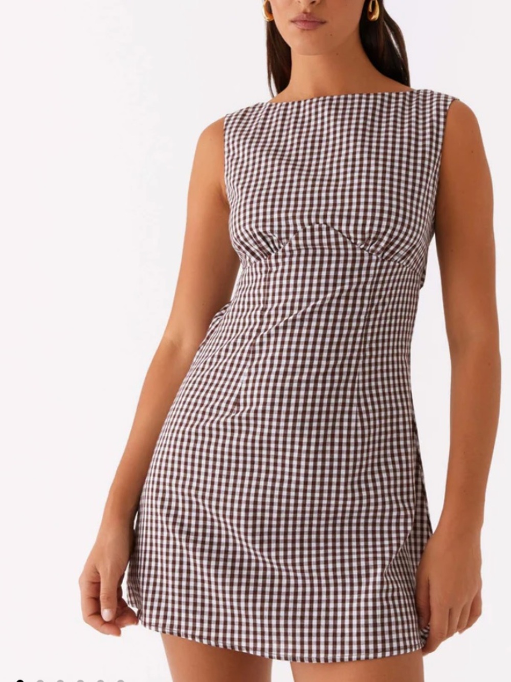 Peppermayo Brown and White Gingham Mini Dress